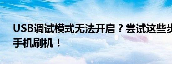 USB调试模式无法开启？尝试这些步骤进行手机刷机！