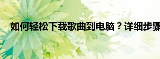 如何轻松下载歌曲到电脑？详细步骤指南