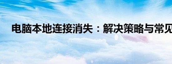 电脑本地连接消失：解决策略与常见原因