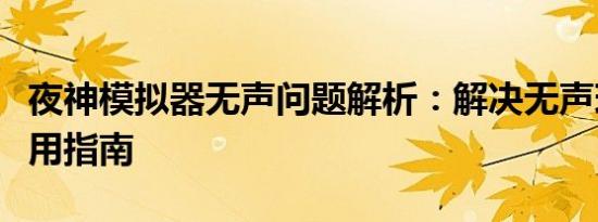 夜神模拟器无声问题解析：解决无声现象的实用指南