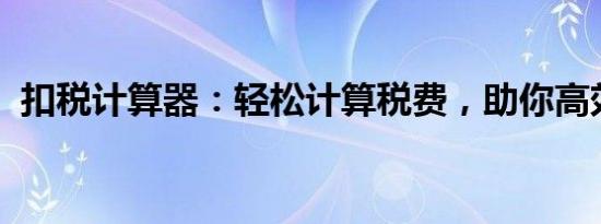 扣税计算器：轻松计算税费，助你高效理财
