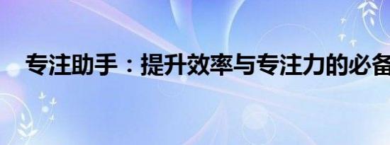 专注助手：提升效率与专注力的必备工具