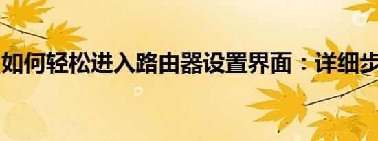 如何轻松进入路由器设置界面：详细步骤解析
