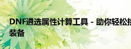 DNF遴选属性计算工具 - 助你轻松挑选最佳装备