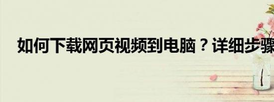 如何下载网页视频到电脑？详细步骤教程