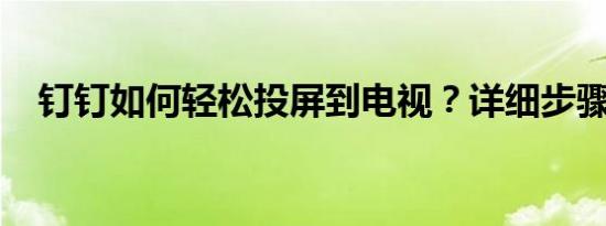 钉钉如何轻松投屏到电视？详细步骤解析