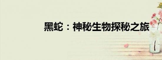 黑蛇：神秘生物探秘之旅