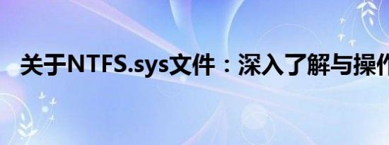 关于NTFS.sys文件：深入了解与操作指南