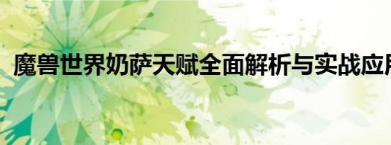 魔兽世界奶萨天赋全面解析与实战应用指南