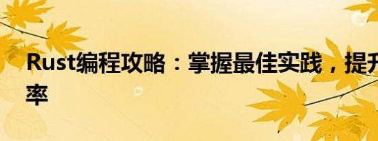 Rust编程攻略：掌握最佳实践，提升编程效率