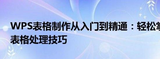 WPS表格制作从入门到精通：轻松掌握电子表格处理技巧