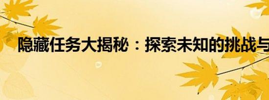 隐藏任务大揭秘：探索未知的挑战与奥秘
