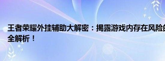王者荣耀外挂辅助大解密：揭露游戏内存在风险的网站操作全解析！