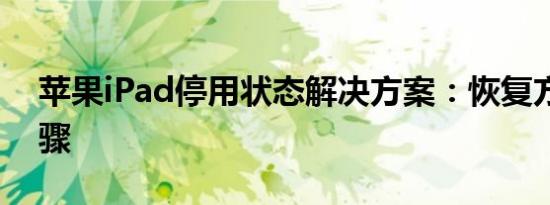 苹果iPad停用状态解决方案：恢复方法与步骤