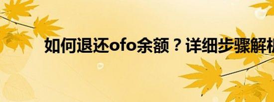 如何退还ofo余额？详细步骤解析