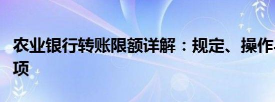 农业银行转账限额详解：规定、操作与注意事项
