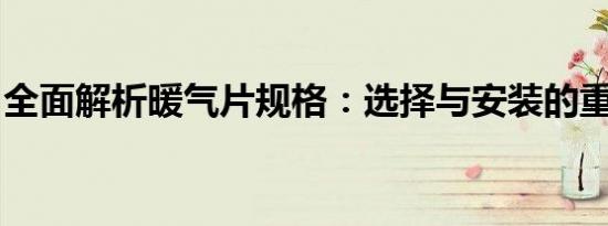 全面解析暖气片规格：选择与安装的重要指南
