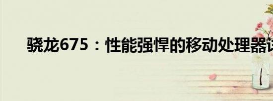 骁龙675：性能强悍的移动处理器详解