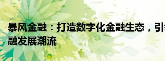 暴风金融：打造数字化金融生态，引领未来金融发展潮流