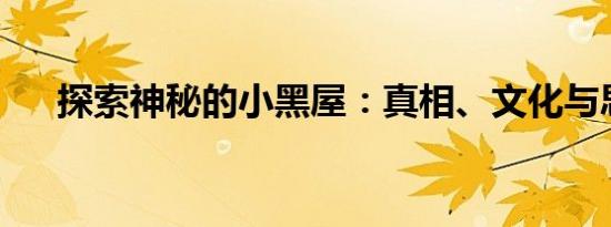 探索神秘的小黑屋：真相、文化与思考