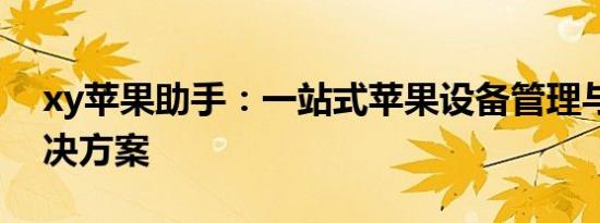 xy苹果助手：一站式苹果设备管理与应用解决方案
