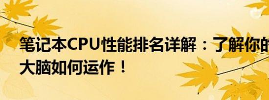 笔记本CPU性能排名详解：了解你的笔记本大脑如何运作！