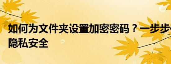 如何为文件夹设置加密密码？一步步保护你的隐私安全