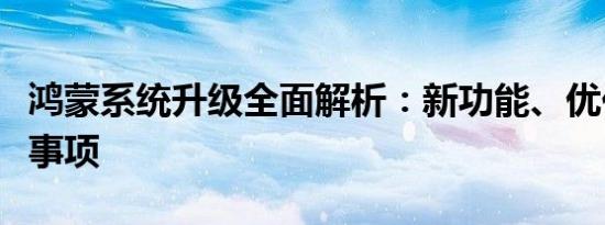 鸿蒙系统升级全面解析：新功能、优化及注意事项