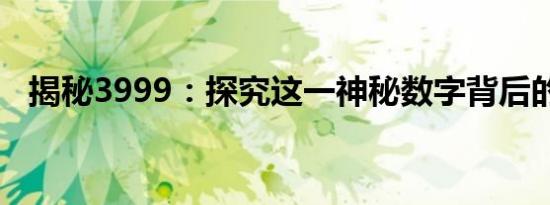 揭秘3999：探究这一神秘数字背后的故事
