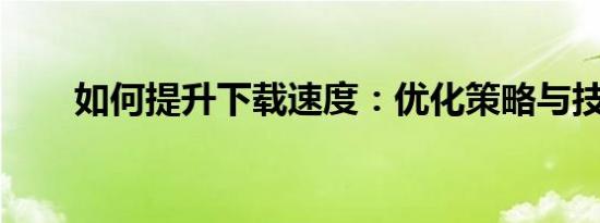 如何提升下载速度：优化策略与技巧