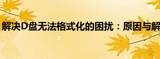 解决D盘无法格式化的困扰：原因与解决方案