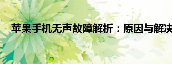 苹果手机无声故障解析：原因与解决方法