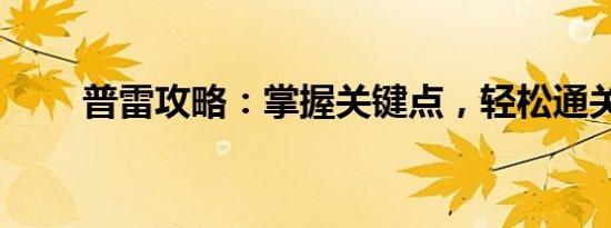 普雷攻略：掌握关键点，轻松通关！
