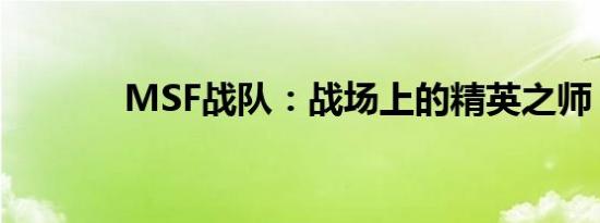 MSF战队：战场上的精英之师
