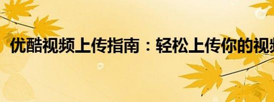 优酷视频上传指南：轻松上传你的视频作品