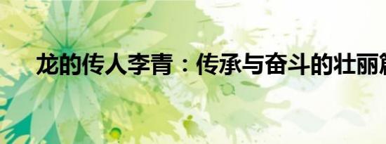 龙的传人李青：传承与奋斗的壮丽篇章