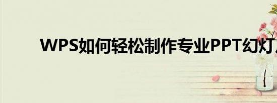 WPS如何轻松制作专业PPT幻灯片
