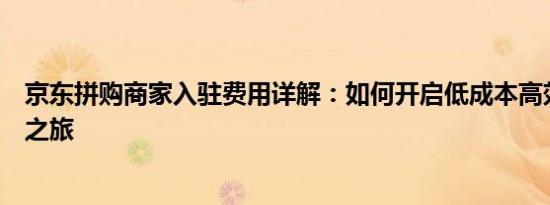 京东拼购商家入驻费用详解：如何开启低成本高效率的电商之旅