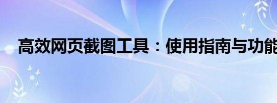 高效网页截图工具：使用指南与功能解析