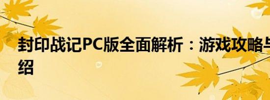 封印战记PC版全面解析：游戏攻略与特色介绍