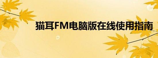 猫耳FM电脑版在线使用指南