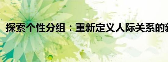 探索个性分组：重新定义人际关系的新趋势