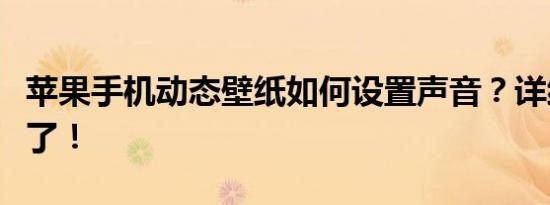 苹果手机动态壁纸如何设置声音？详细教程来了！