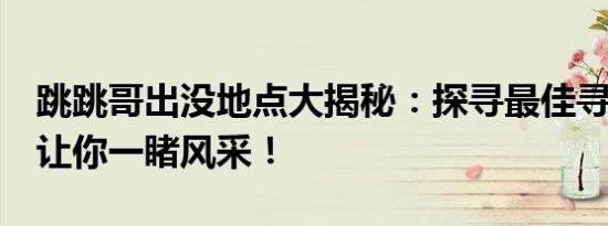 跳跳哥出没地点大揭秘：探寻最佳寻找地点，让你一睹风采！