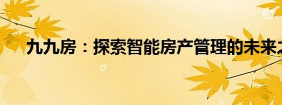 九九房：探索智能房产管理的未来之路