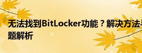 无法找到BitLocker功能？解决方法与常见问题解析