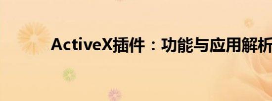 ActiveX插件：功能与应用解析