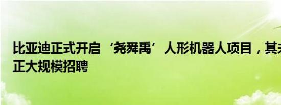 比亚迪正式开启‘尧舜禹’人形机器人项目，其未来实验室正大规模招聘