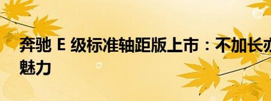 奔驰 E 级标准轴距版上市：不加长亦有市场魅力
