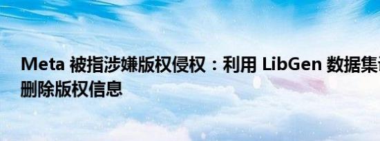 Meta 被指涉嫌版权侵权：利用 LibGen 数据集训练 AI 并删除版权信息
